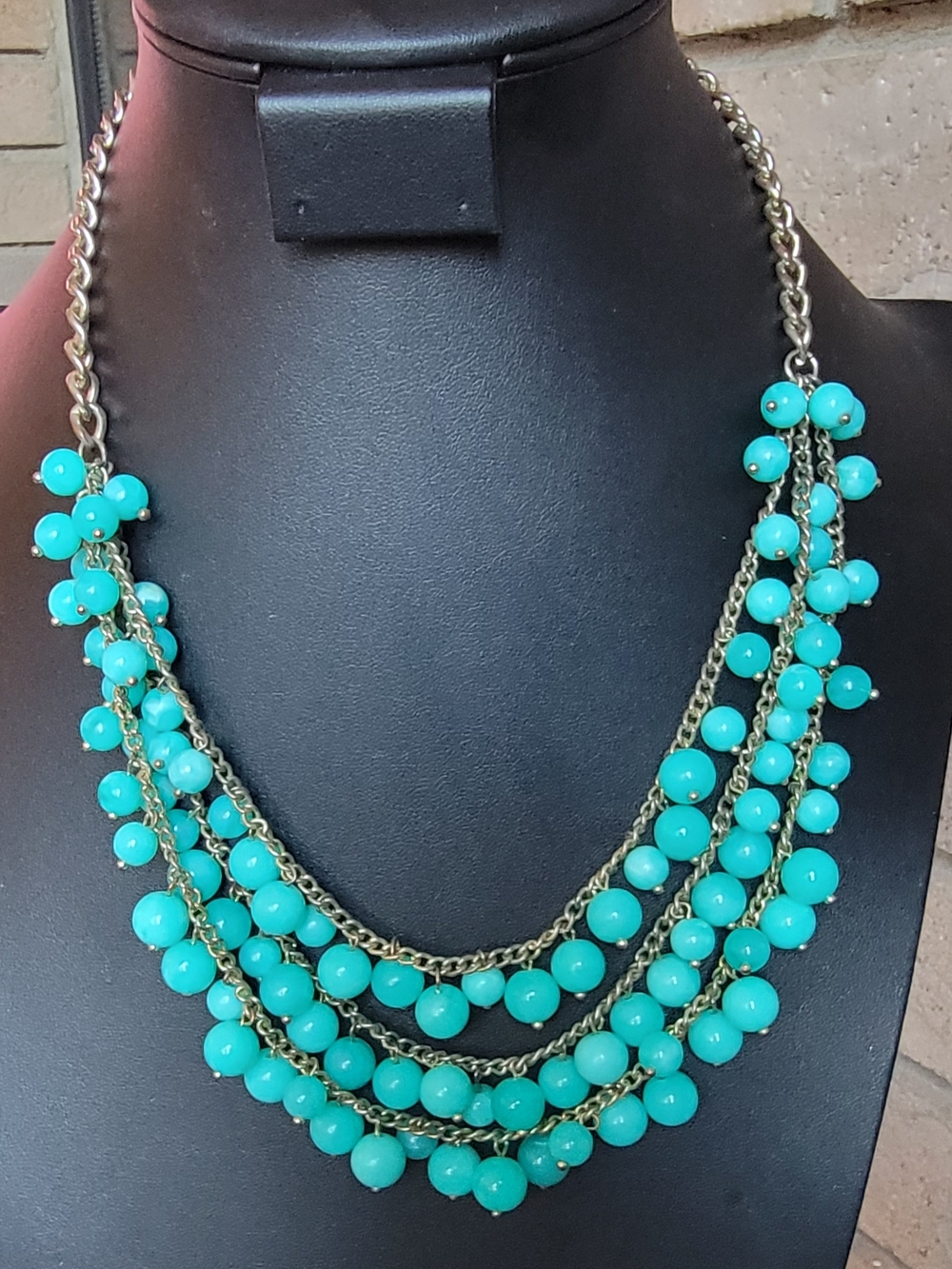 Turquoise Multi Layer Bobble Beaded Bib Collar Necklace